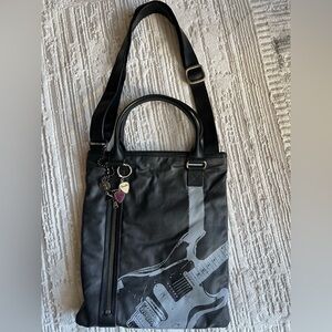 John Varvatos Black Leather Fender Guitar Bag Crossbody Handbag